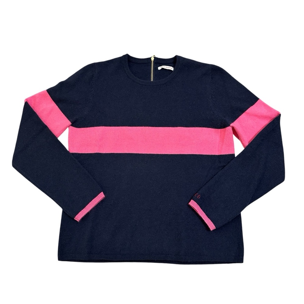 Frances Valentine Navy and Bright Pink Crewneck Sweater